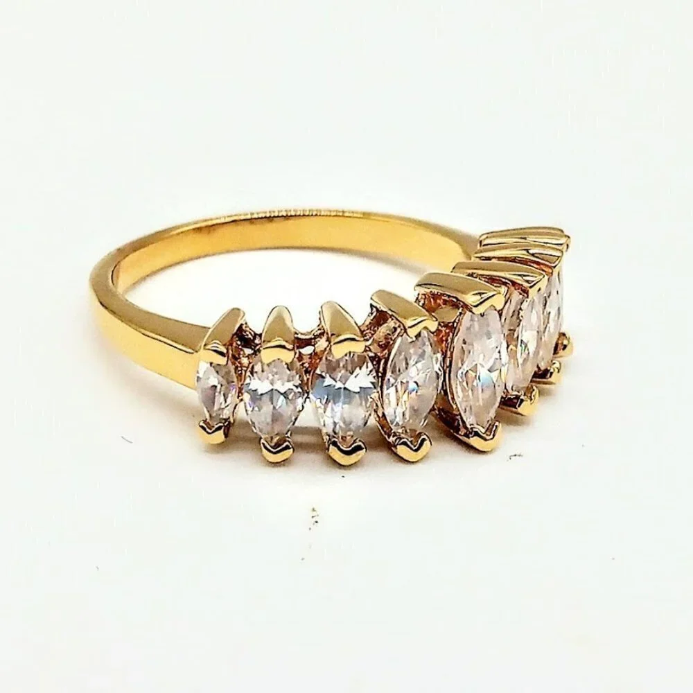 Gold-Plated 925 Sterling Silver 9-Stone CZ Band Ring